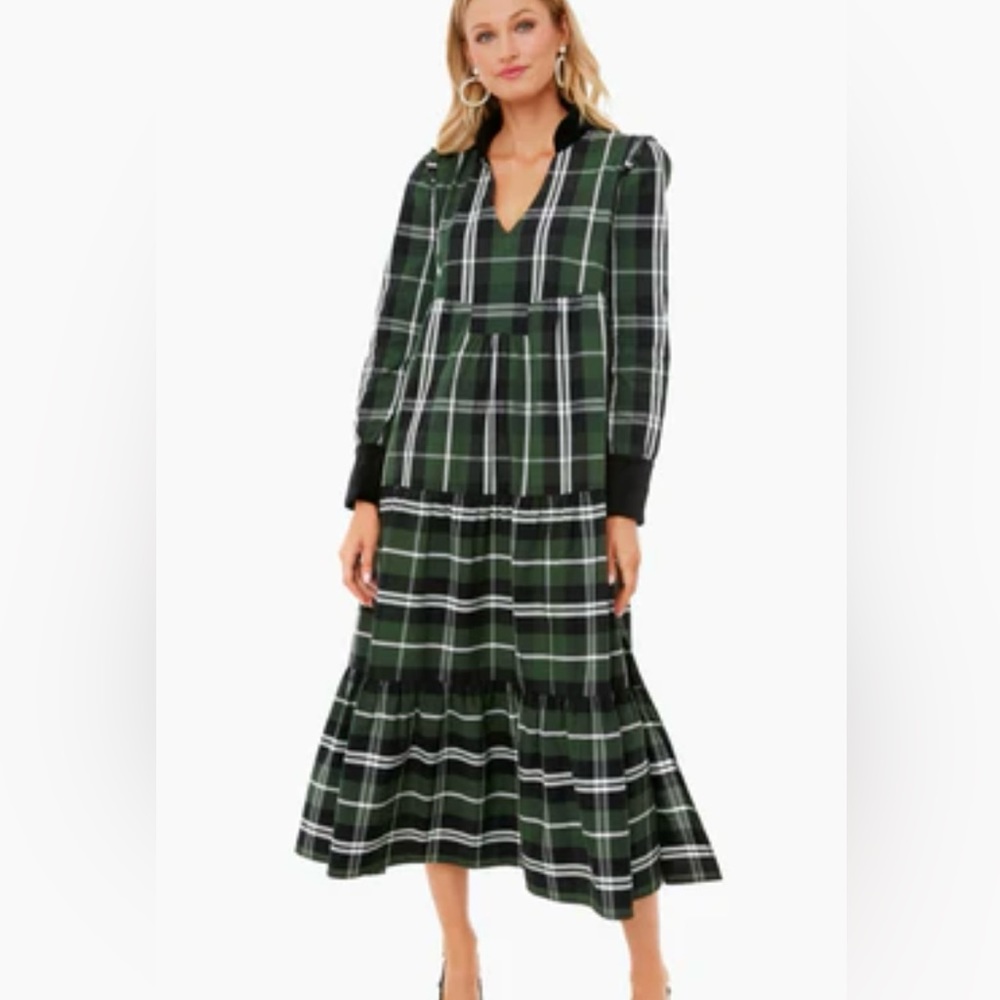 Tuckernuck Green Black White Plaid Midi Dress